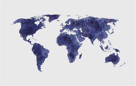 Blue Color Watercolor World Map Digital Art By Ataur Rahman