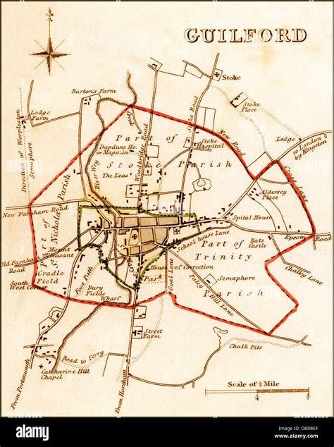 1832 Victorian Map Of Guildford Stock Photo Alamy