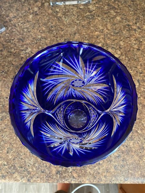 Vintage Heavy Bohemian Cobalt Blue Vase Cut To Clear Crystal Etsy