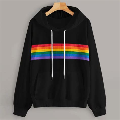 Rainbow Stripe Print Hoodie