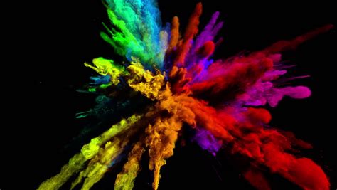 Cg Animation Of Color Powder Explosion On Black Background
