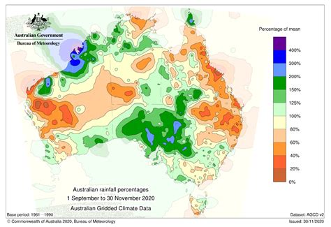 Australia Rainfall Percentages Spring 2020
