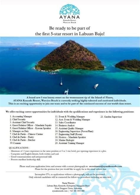 Ayana Komodo Resort Waecicu Beach Hhrma Hotel Job Vacancy Indonesia