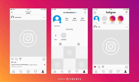 Instagram Light Interface Design Set Vector Download