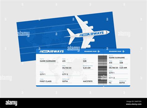 Realistic Flight Airline Ticket Boarding Pass Design Template With