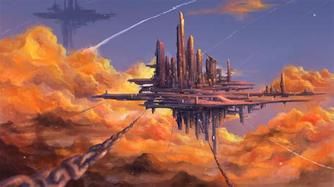 Wallpaper Science Fiction City Clouds Sky Artwork Vv Ave