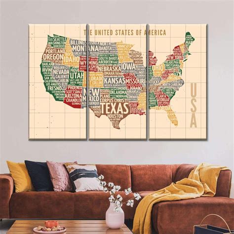 Colorful Usa Map Wall Art Digital Art Map Wall Art Canvas Wall Art