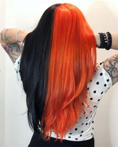 Pin By Marinette On Split Hair Split Dyed Hair Hair Color Orange