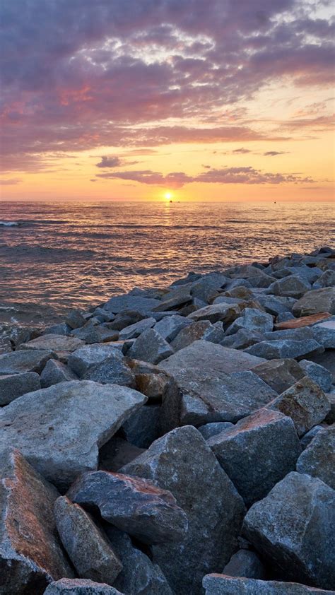 Ocean Landscape Sunset Sea Rocks Stones Shore Wallpaper Sky Background