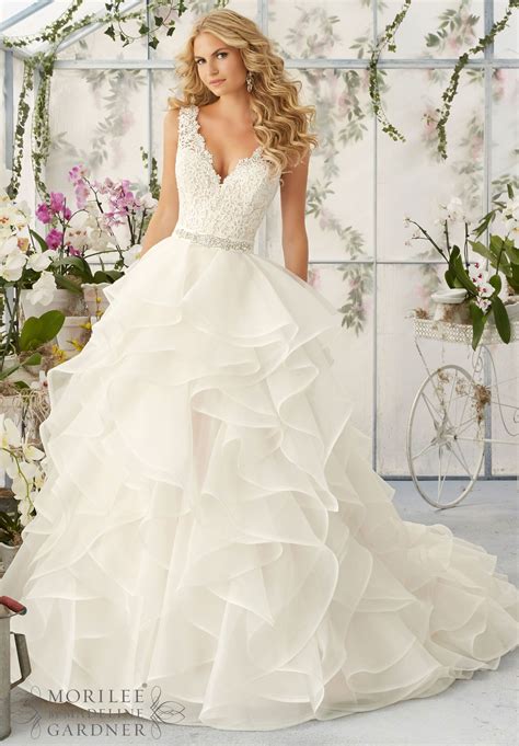 Lace Appliqués On Organza Skirt Wedding Dress Morilee Ball Gowns