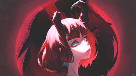 wallpaper illustration long hair anime girls horns red eyes original characters demon vrogue