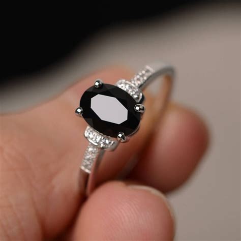 Genuine Black Spinel Ring Engagement Ring Sterling Silver Oval Etsy