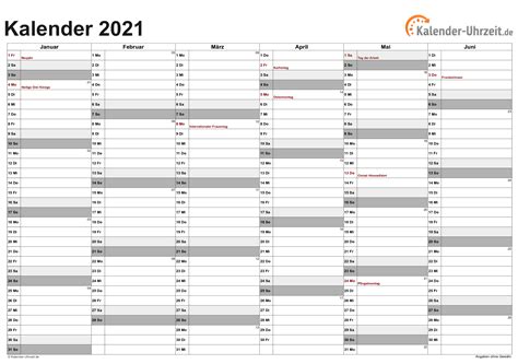 42 Kalender 2021 Querformat Jahresuebersicht Png