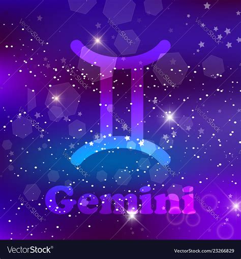 Gemini Zodiac Sign On A Cosmic Purple Background Vector Image
