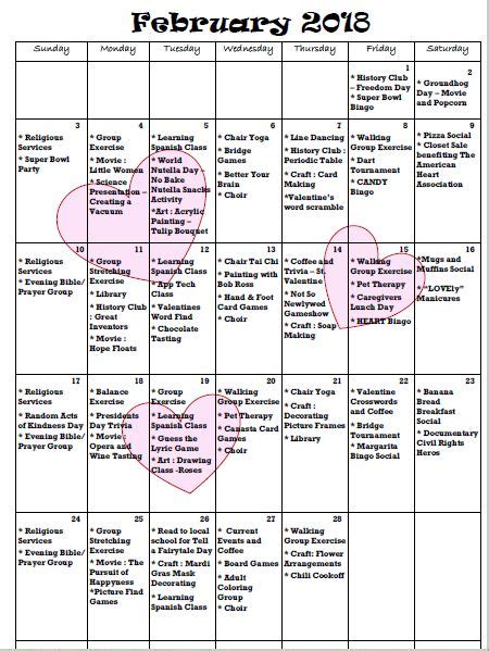 February Activity Calendar February Activity Calendar Activities