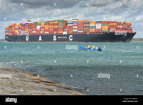 The Fully Loaded Ultra Large Uasc Container Ship Sajir Passes Calshot