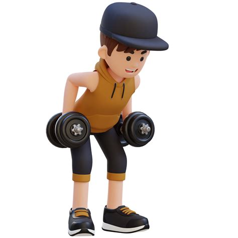 3d Sportsman Character Performing Bent Over Row Dynamic Workout With Dumbbell 26469321 Png