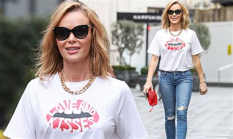 Amanda Holden Cuts A Stylish Figure In Blue Skinny Jeans And Logo T Shirt As She Leaves Heart Fm