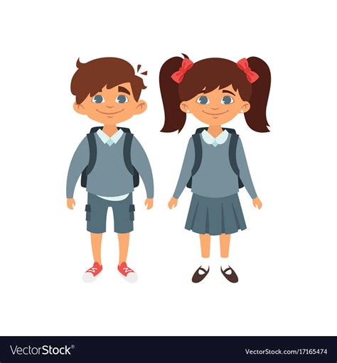 Cartoon Kids In School Uniform