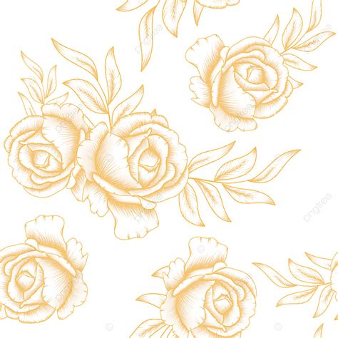 Golden Rose Floral Seamless Pattern Isolated White Background Template