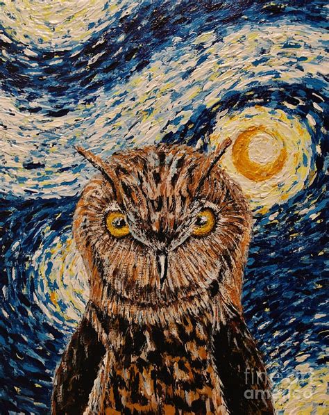 Starry Night Owl Painting By Wayne Cantrell Fine Art America