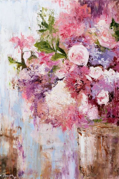 Original Artwork Abstract Flowers Pink Bouquet Peonies