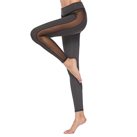 Mesh Yoga Pants Push Up Patchwork Stripe Sport Pants For Women Tights