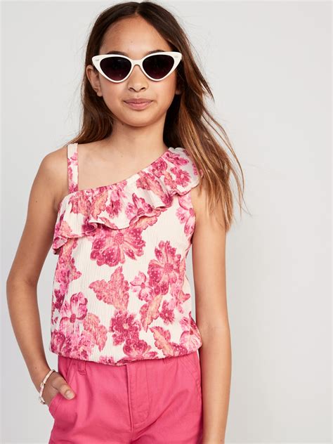Ruffled Puckered Jacquard Knit One Shoulder Top For Girls Old Navy