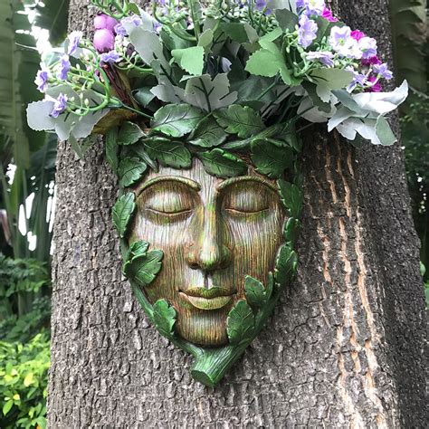 Green Man Tree Face Sculpture Garden Planterdecor Whimsical Etsy