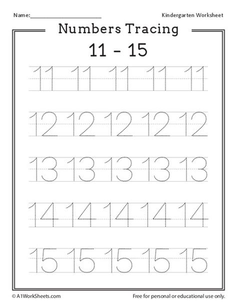 Learning Numbers 11-15 Worksheets