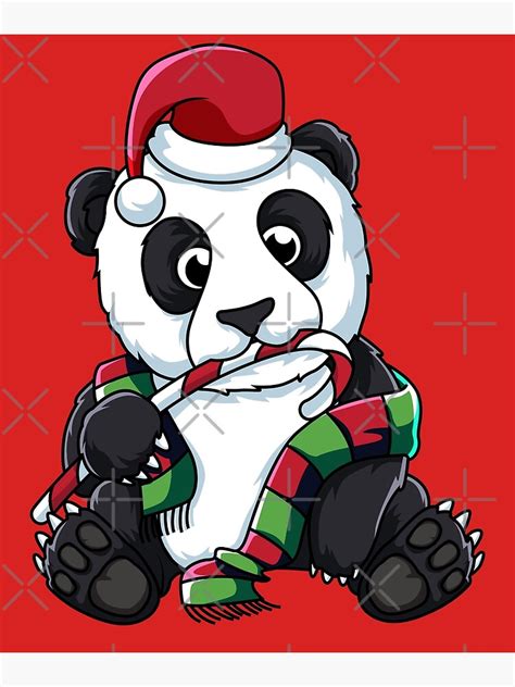 Christmas Panda With Santa Hat Pandas Bear X Mas T Shirt Metal Print