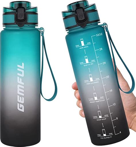 Gemful 1l Water Bottle With Motivational Time Marker With Straw Tritan