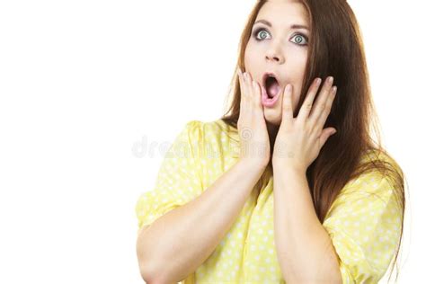 Shocked Amazed Woman Gesturing With Hands Stock Image Image Of Fear
