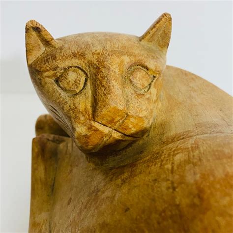 Vintage Hand Carved Wooden Cat Figure Altar Decor Lyrian Etsy