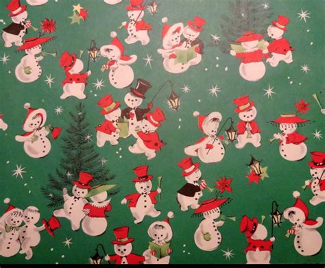 Snowmen Vintage Christmas Wrapping Paper Christmas Prints Xmas