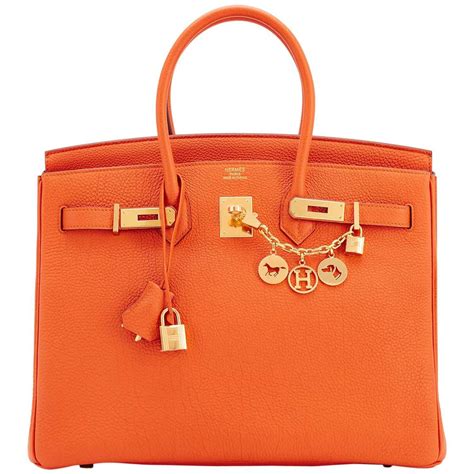 Hermes Classic Orange Togo Gold Hardware Birkin 35cm Bag For Sale At