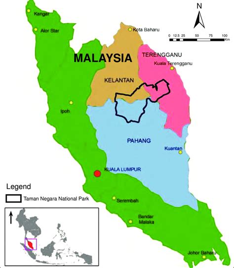 Map of Taman Negara (Pahang, Kelantan, and Terengganu), Malaysia