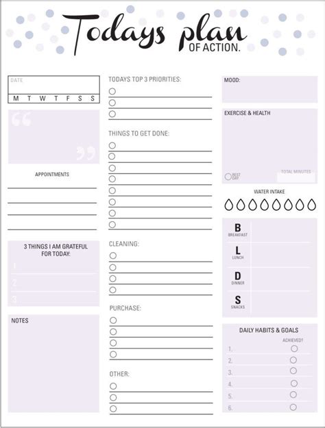 Todays Plan Of Action Template Editable Printable Planner Pdfs In