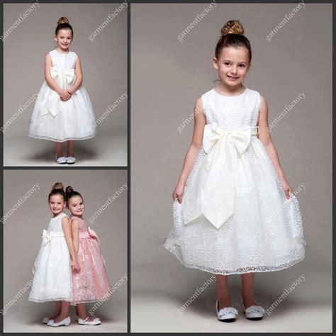 Designer Flower Girl Dress Jewel Neckline A Line Tea Length White Pink