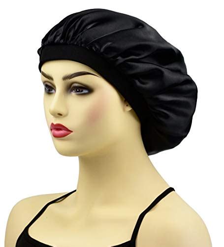 Satin Sleep Cap For Women With Curly Hair Black Wide Band Satin Bonnet Sleeping Night Cap And Hat