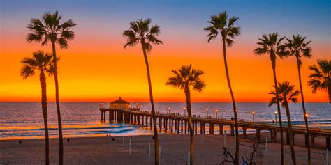 Manhattan Beach Pier Palm Trees Sunset California Beach Fi