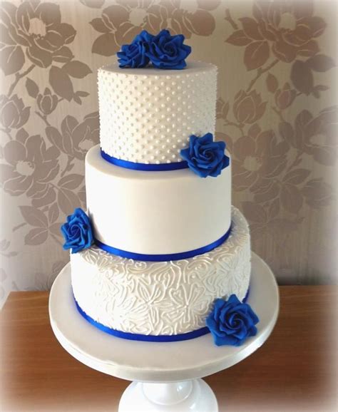 White And Royal Blue Wedding Cakes