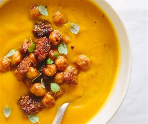 Roasted Pumpkin Soup With Chickpea Migas Recipe Food To Love