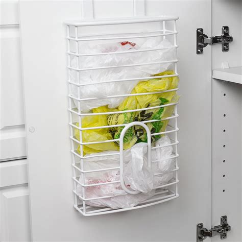Over The Cabinet Plastic Bag Organizer And Grocery Bag Holder White