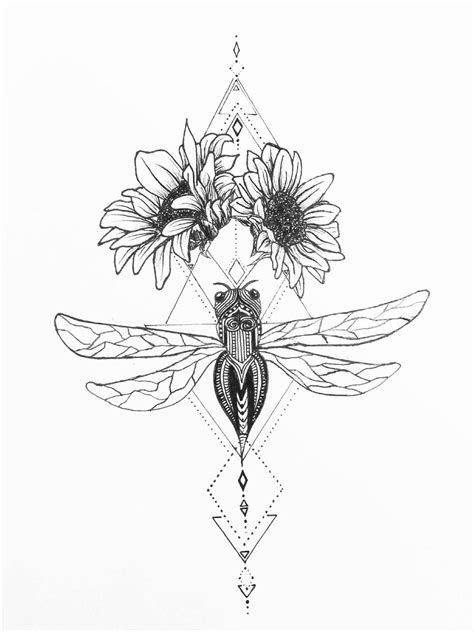 Dragonfly And Sunflower Tattoo By Grisouicsh On Deviantart
