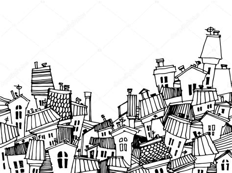 Cartoon Black And White City Card Isolated On White Background Vector