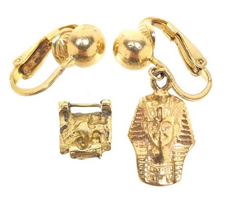 Lot 14k Gold Egyptian King Tut Earrings