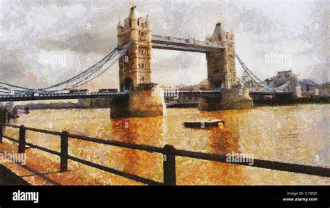 London Bridge Oil Painting Stock Photo Alamy