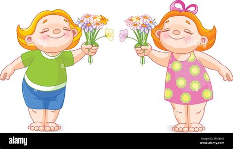 Two Babies With Bouquets Stock Vector Image And Art Alamy