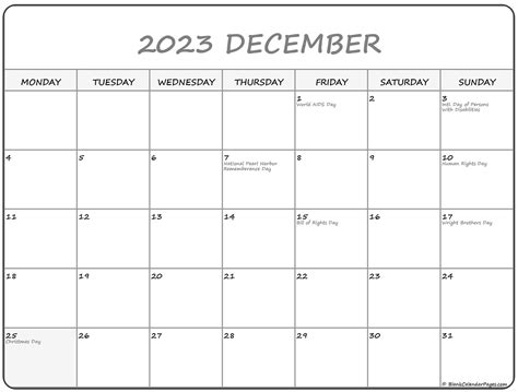 December 2023 Monday Calendar Monday To Sunday